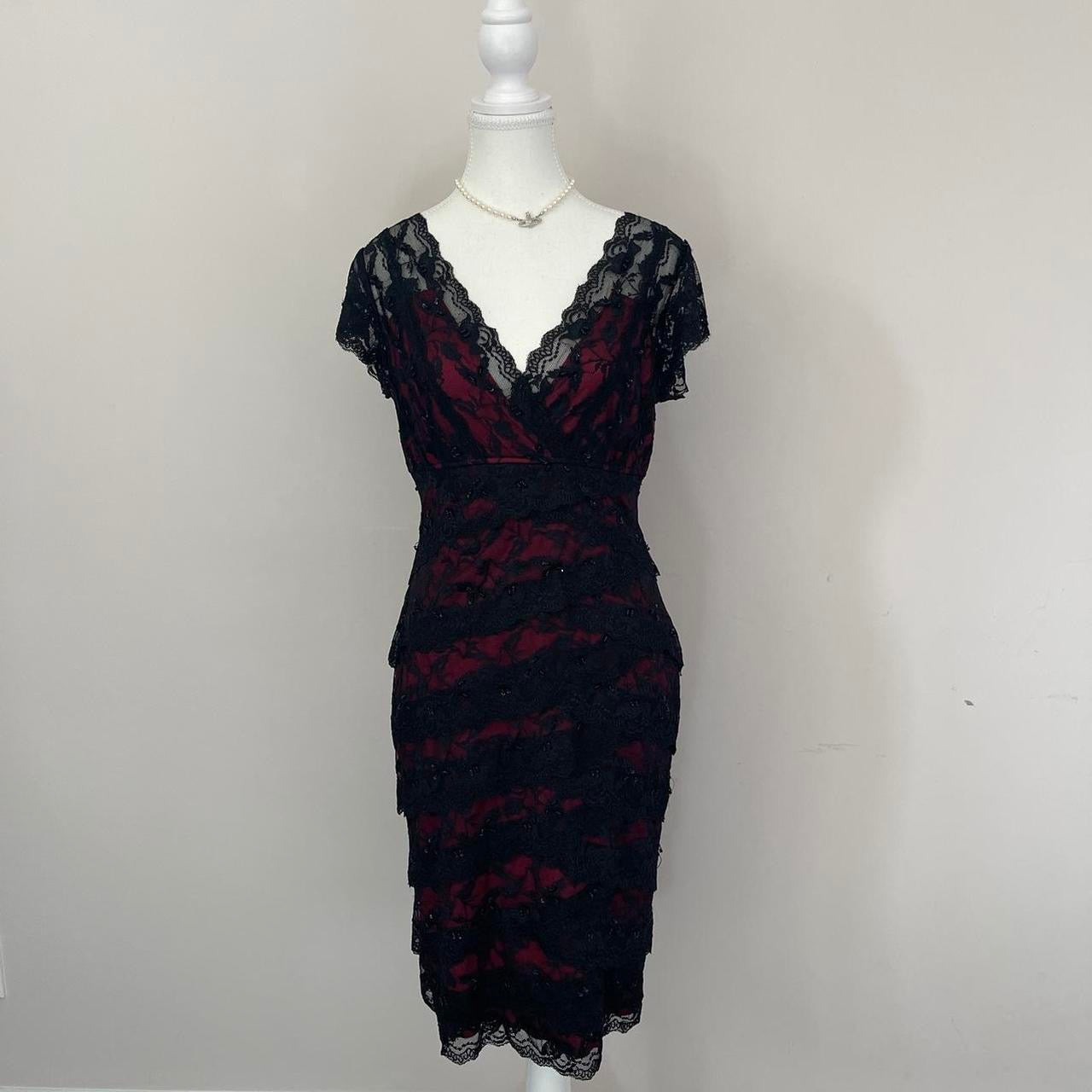 Vintage Layered Black Lace Midi Dress