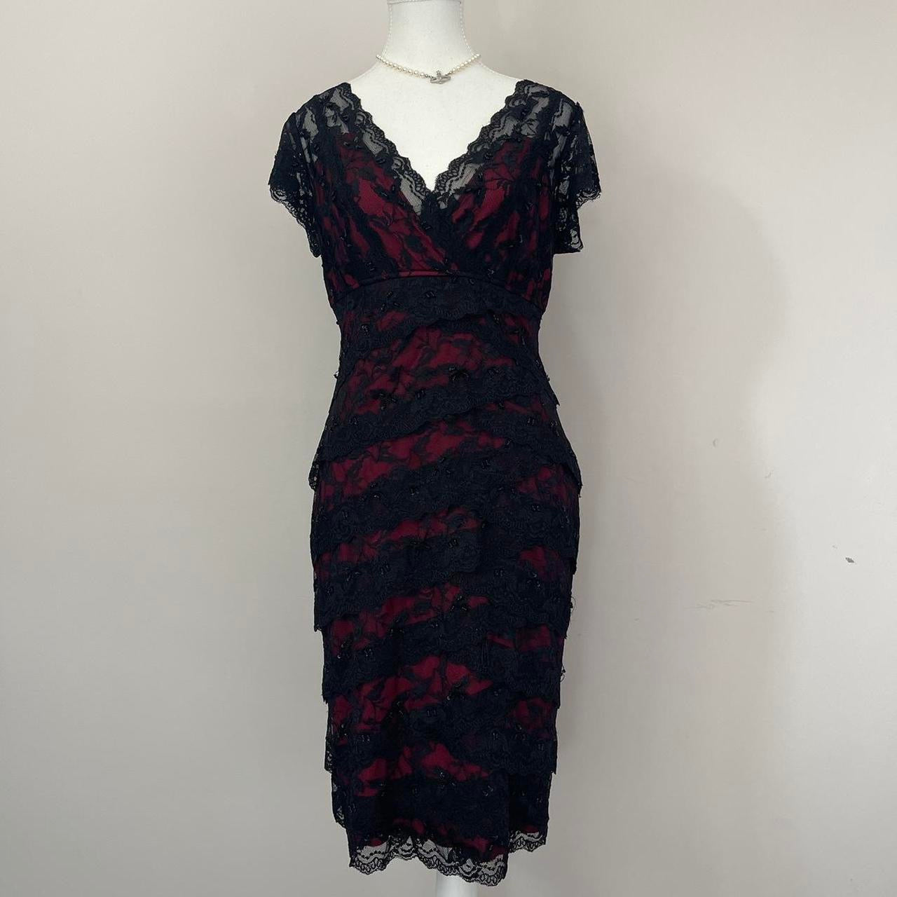 Vintage Layered Black Lace Midi Dress