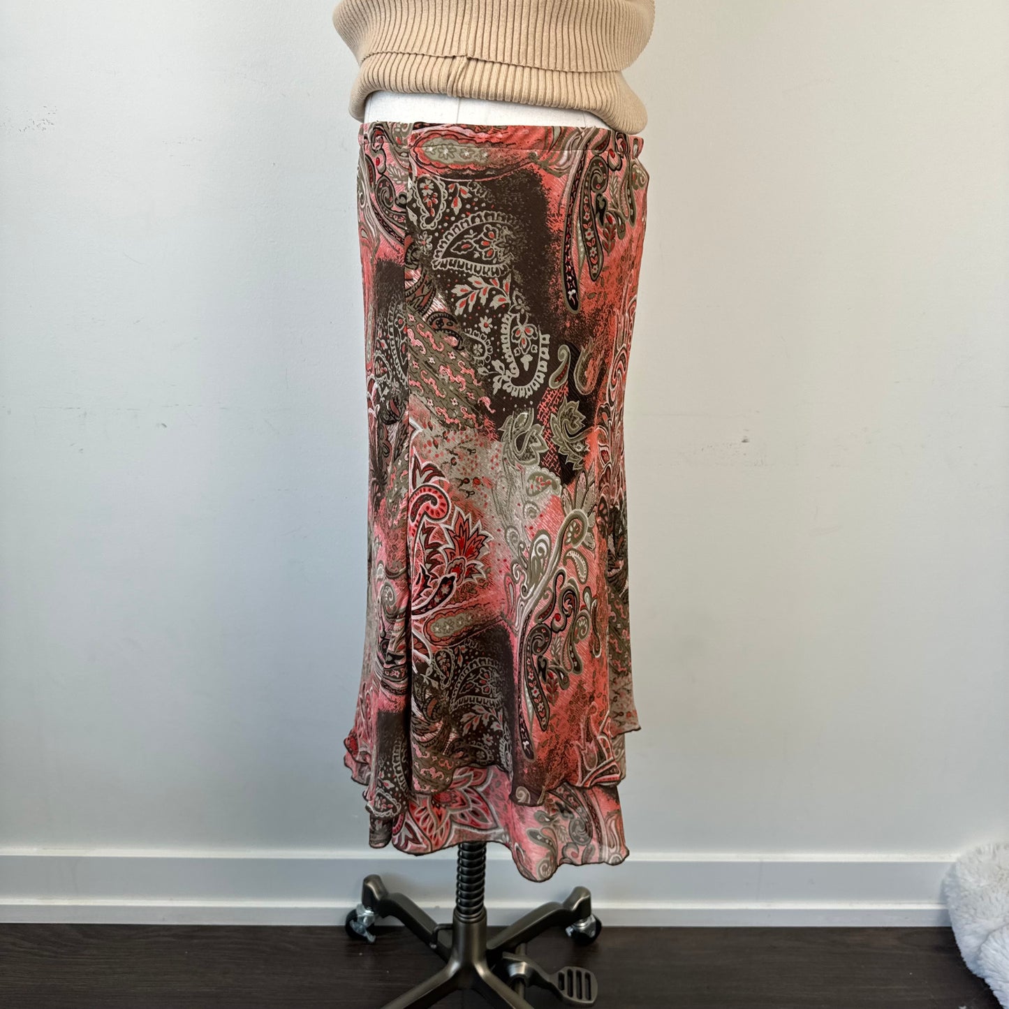 Vintage Mesh Floral Paisley Print Midi Skirt