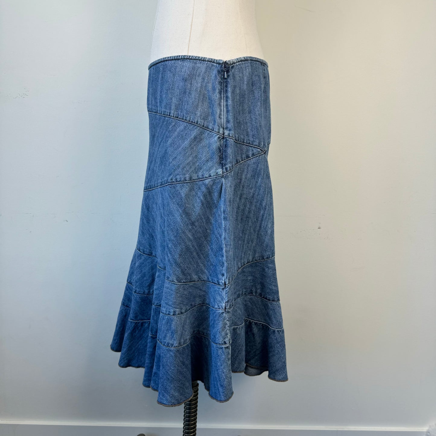 DKNY Tiered Denim Midi Skirt