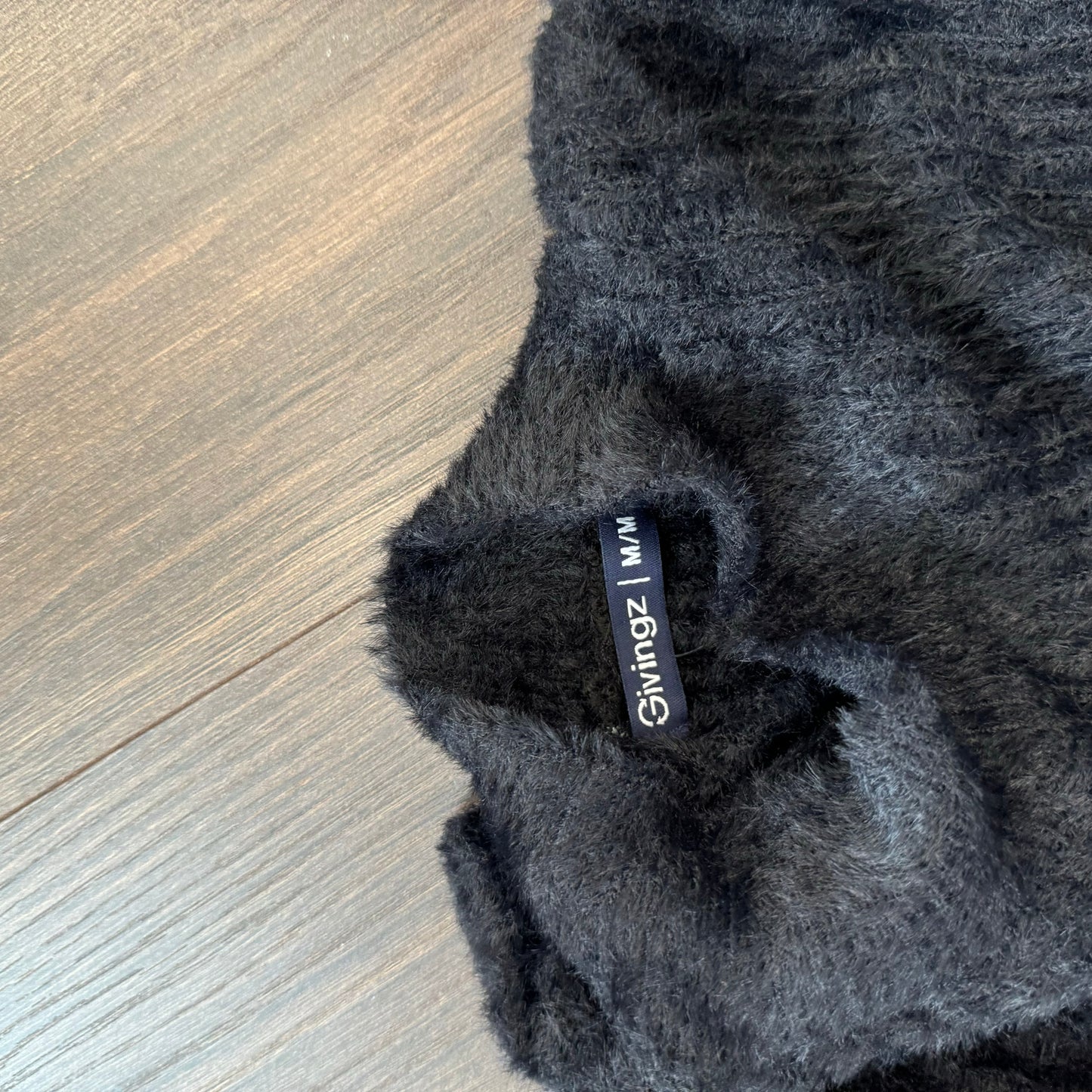 Black Fuzzy Knit Mock Neck Sweater