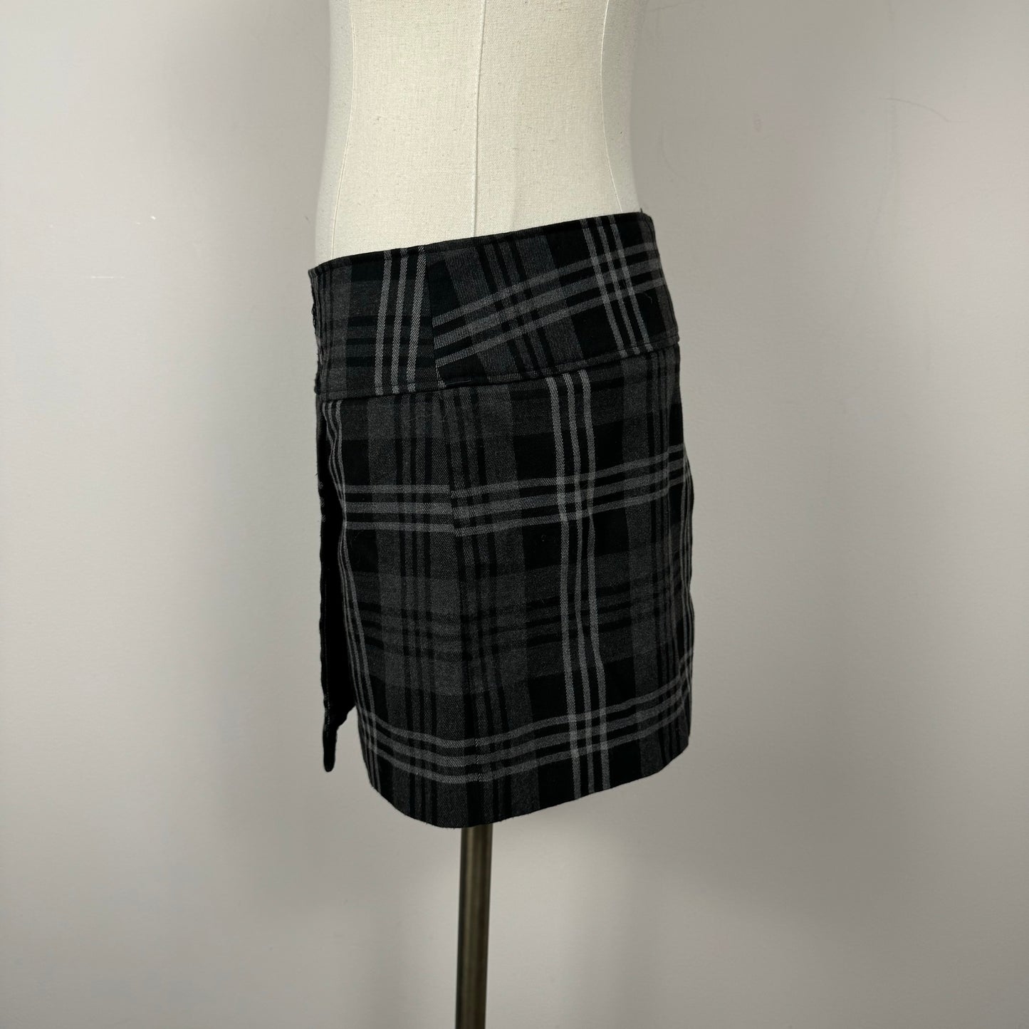 Grey and Black Plaid Mini Skirt