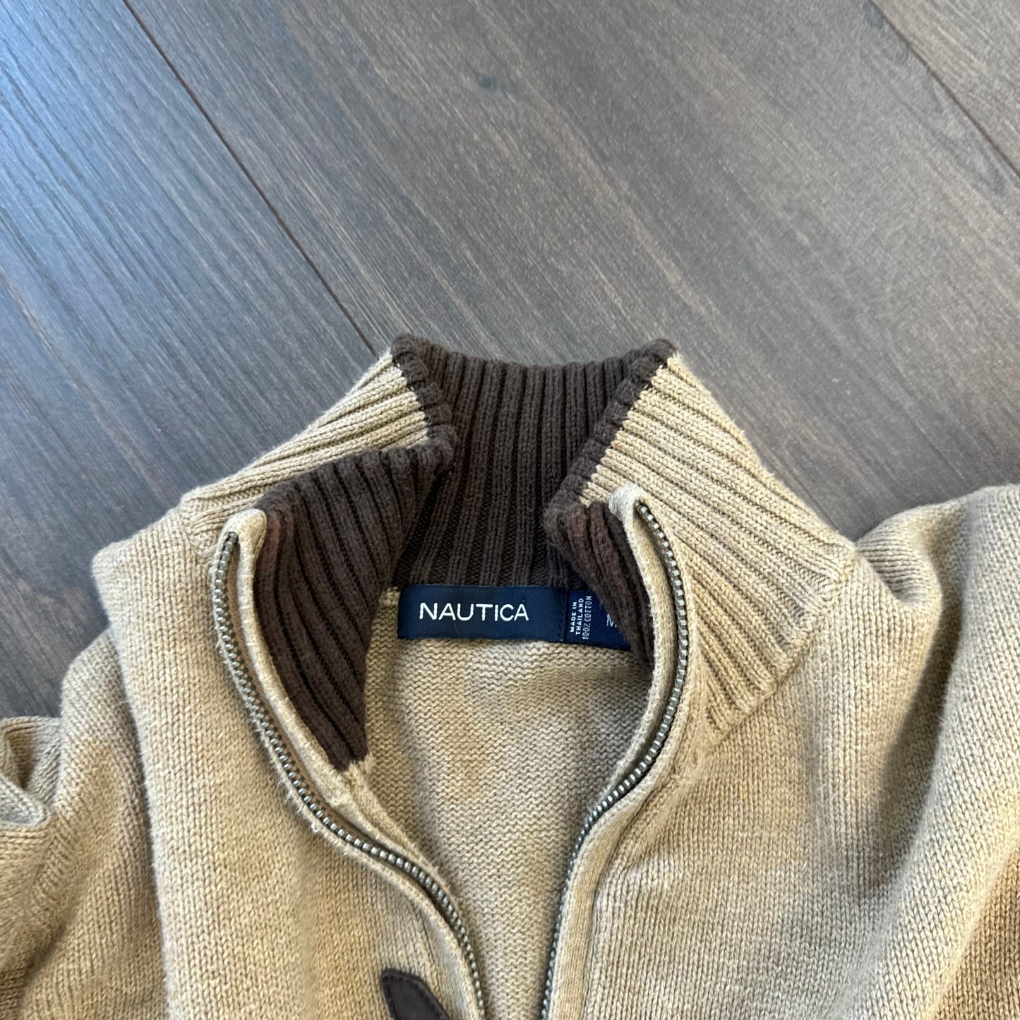 Oversized Tan Quarter Zip Knit Sweater
