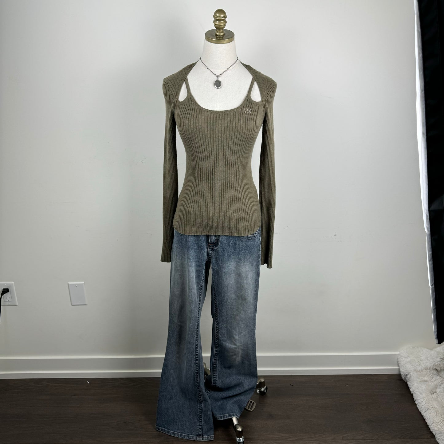 Khaki Cutout/Bolero Fitted Sweater