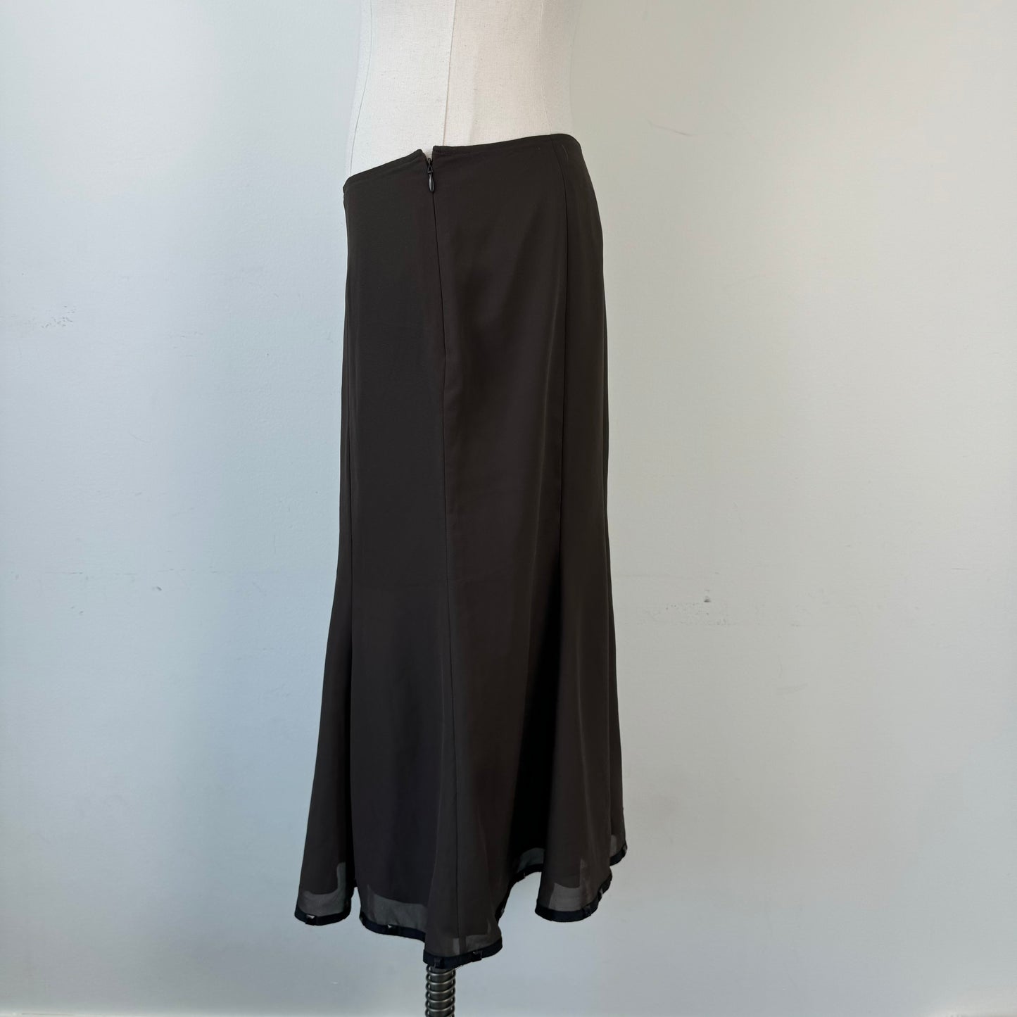 Brown Chiffon Mesh Overlay Midi Skirt