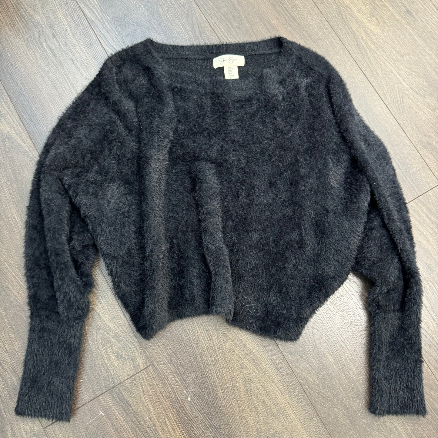 Black Off Shoulder Dolman Fuzzy Sweater