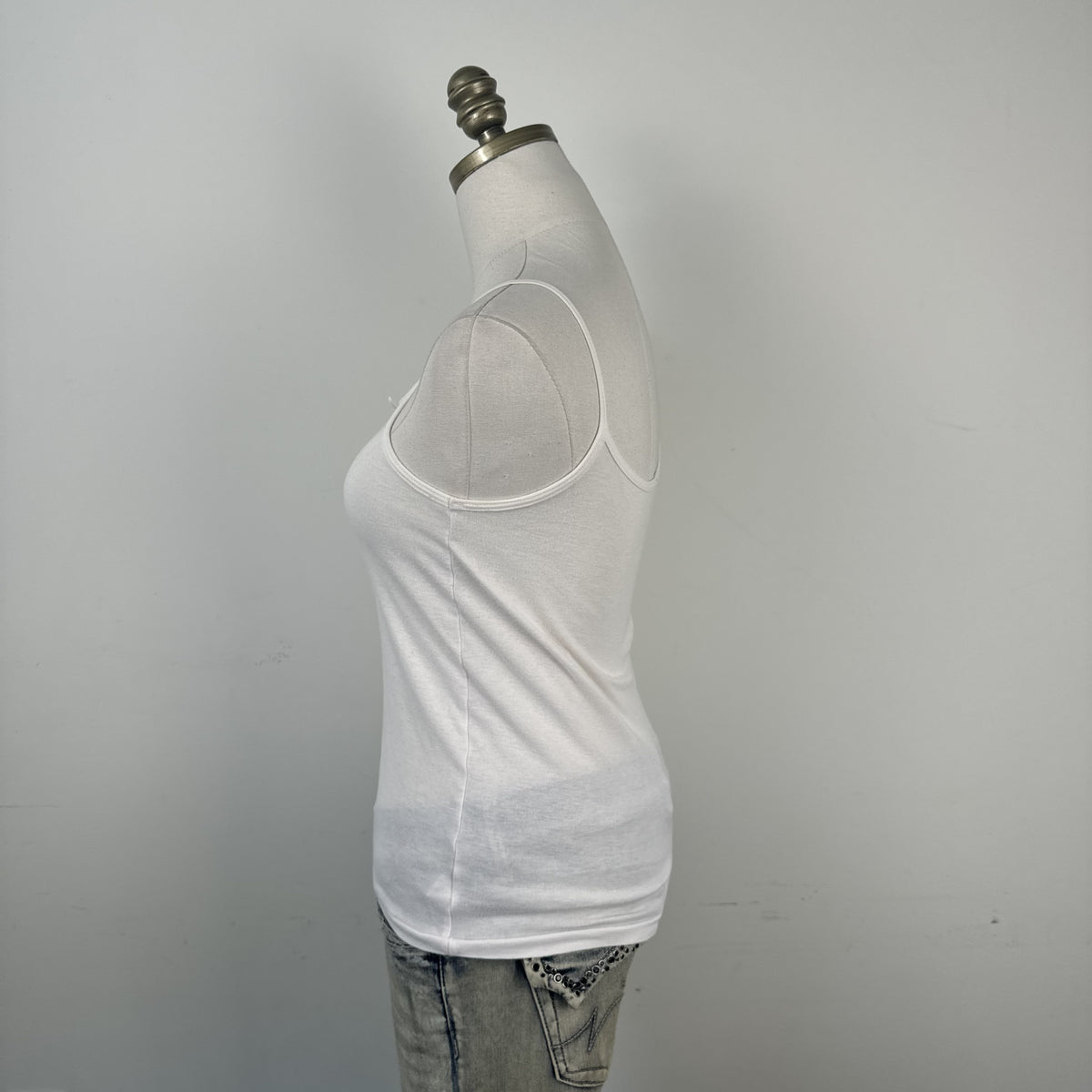 Vintage Cream Knit Tank Top with Pink Ribbon Trim