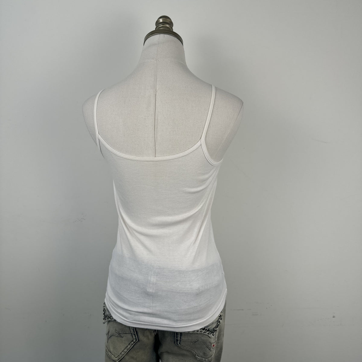 Vintage Cream Knit Tank Top with Pink Ribbon Trim – view 2