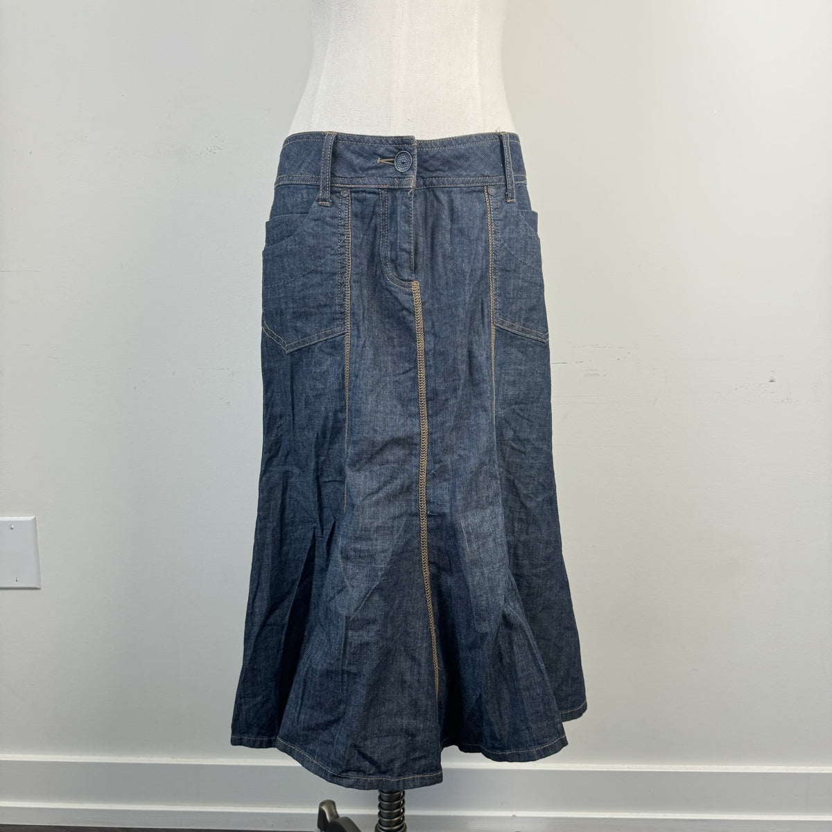 Vintage Camaieu Dark Wash Denim Pleated Midi Skirt