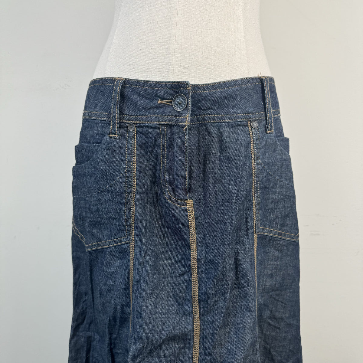 Vintage Camaieu Dark Wash Denim Pleated Midi Skirt – view 6
