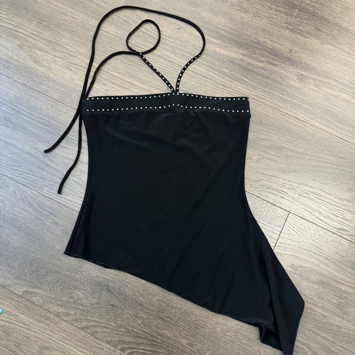 Vintage Black Rhinestone Halter Top with Asymmetric Hem – view 9
