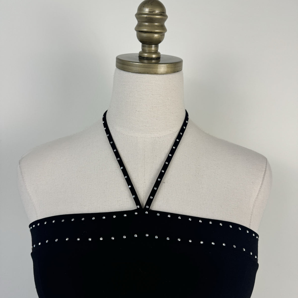 Vintage Black Rhinestone Halter Top with Asymmetric Hem – view 7