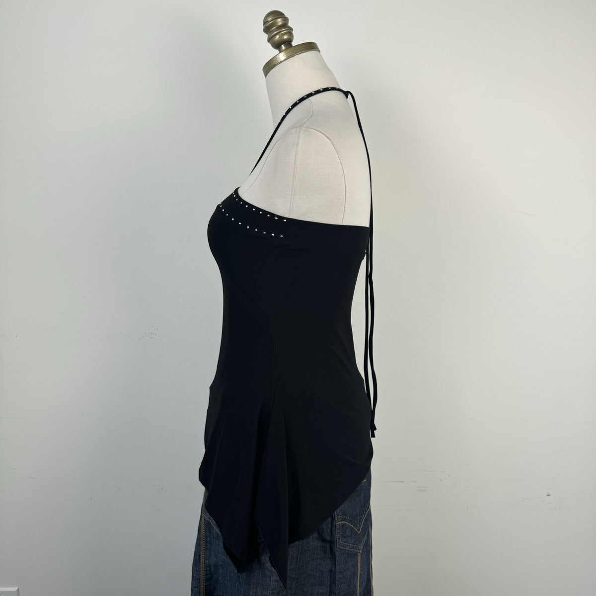 Vintage Black Rhinestone Halter Top with Asymmetric Hem – view 3