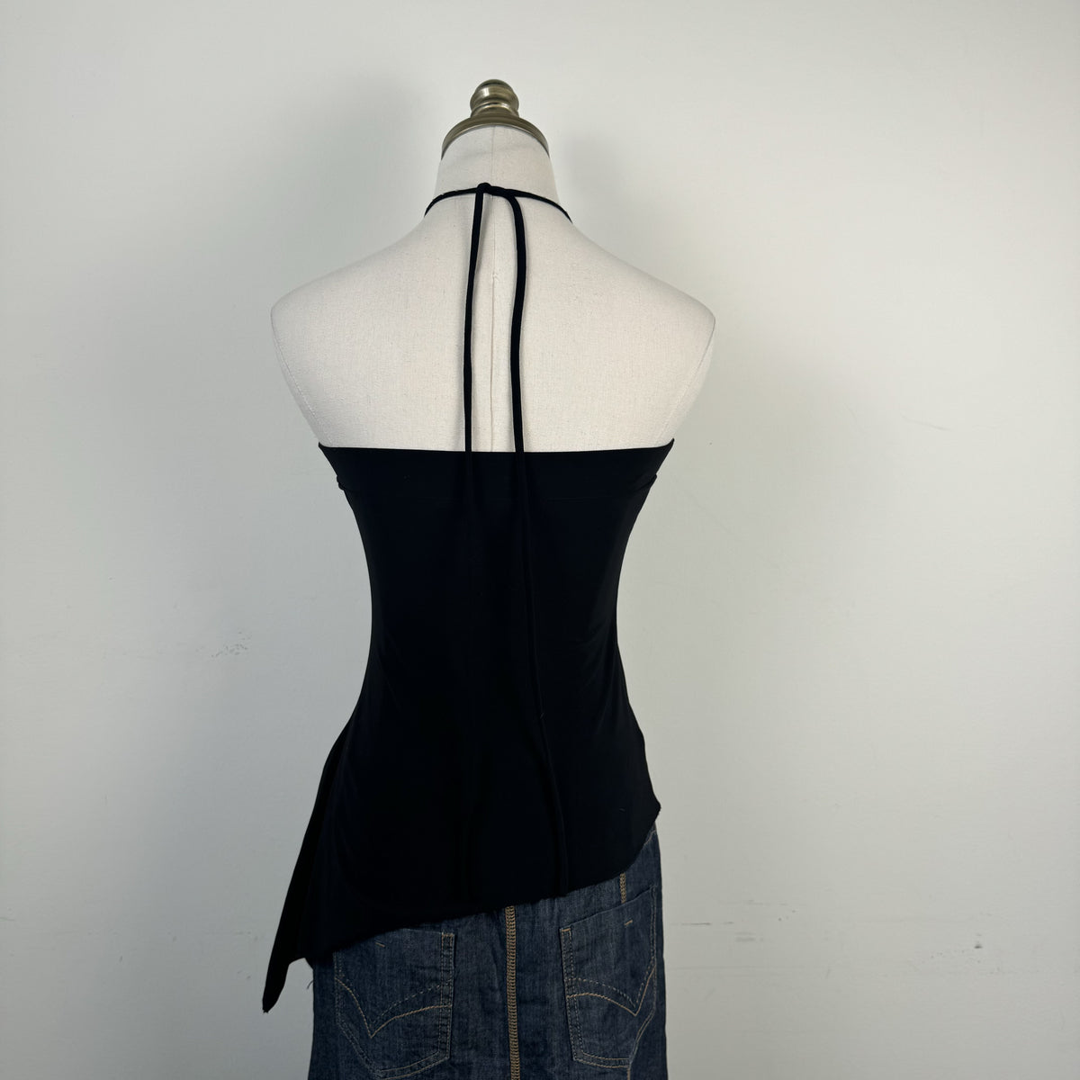 Vintage Black Rhinestone Halter Top with Asymmetric Hem – view 4