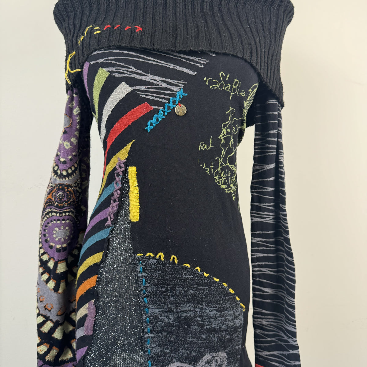 Desigual Vintage Off Shoulder Embroidered Sweater Mini Dress – view 7