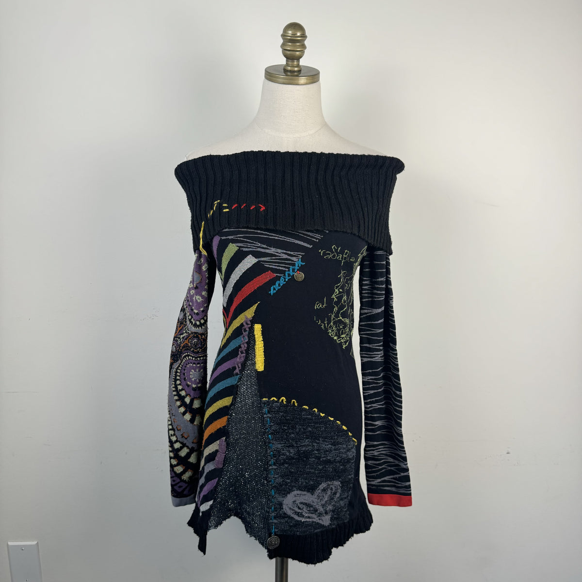 Desigual Vintage Off Shoulder Embroidered Sweater Mini Dress – view 4
