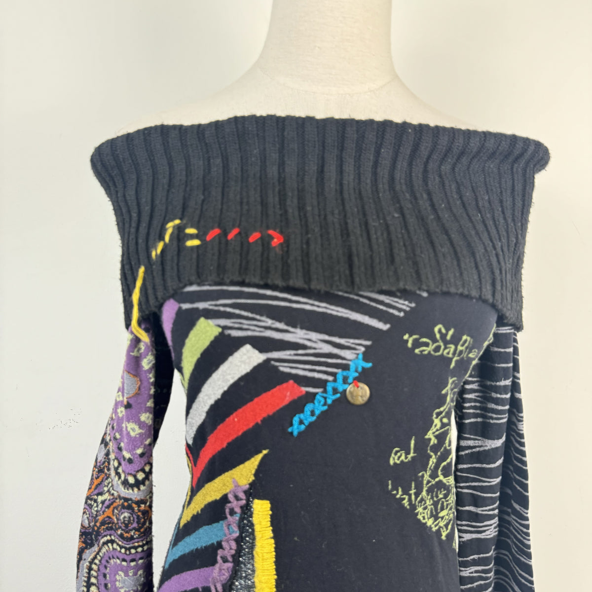 Desigual Vintage Off Shoulder Embroidered Sweater Mini Dress – view 5