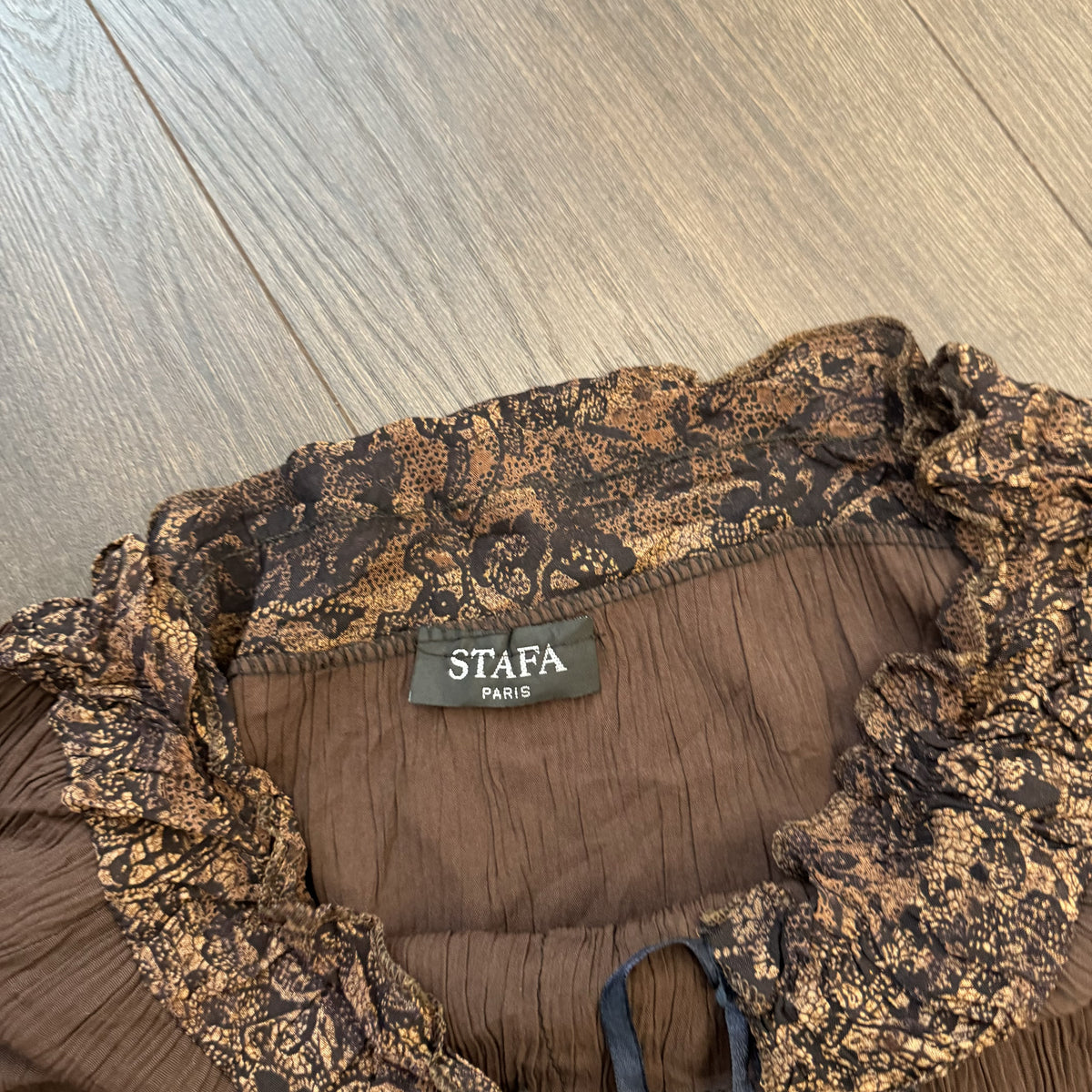 Vintage Brown Off Shoulder Bell Sleeve Tie-Up Fairy Top – view 6
