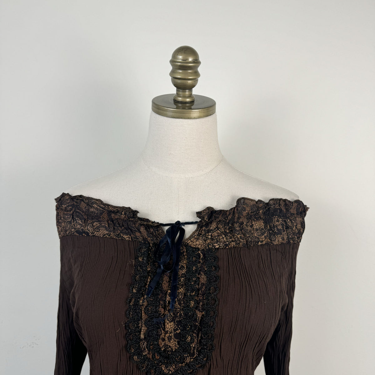 Vintage Brown Off Shoulder Bell Sleeve Tie-Up Fairy Top – view 7