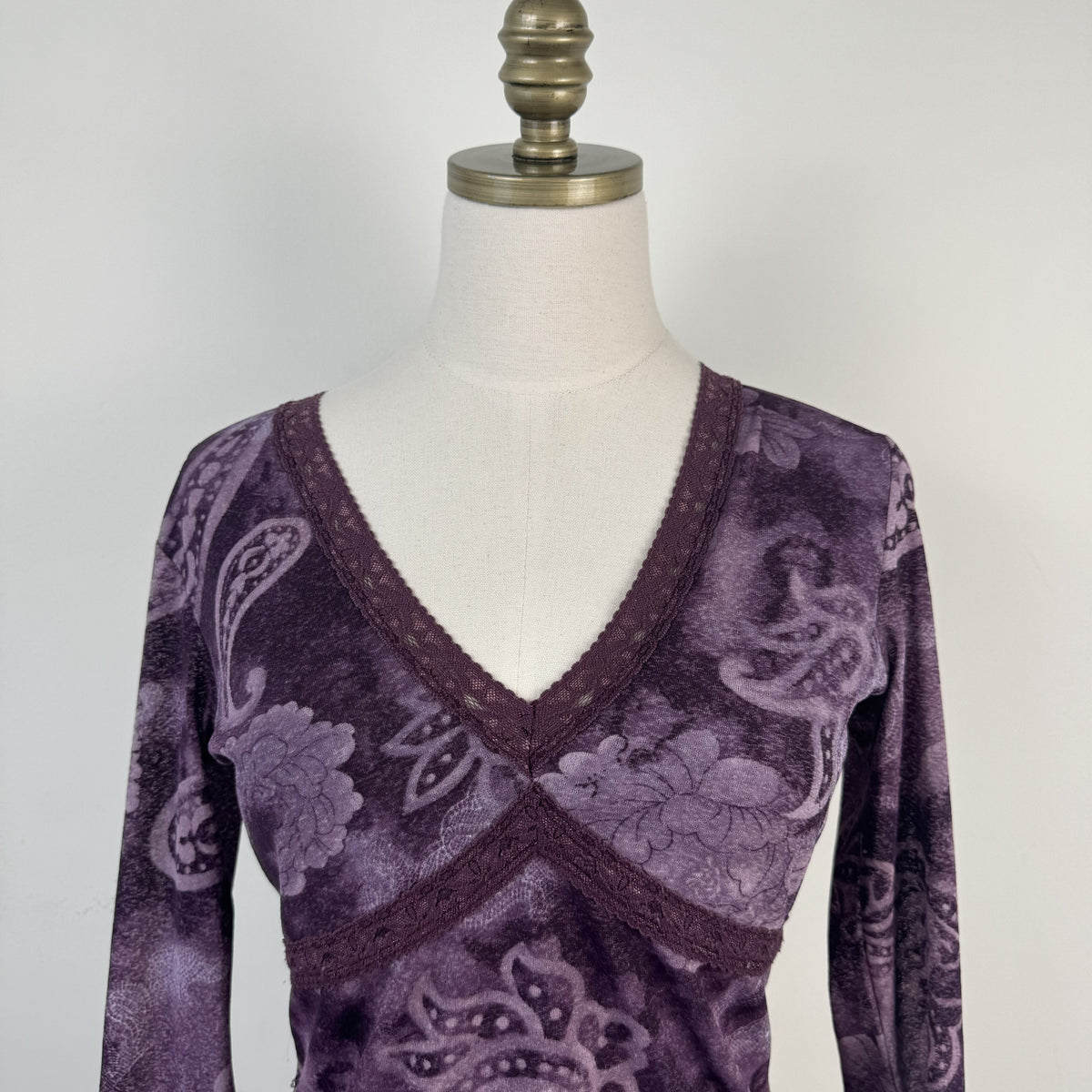 Vintage Floral Mesh Babydoll Lace Trim 3/4 Sleeve Top – view 6