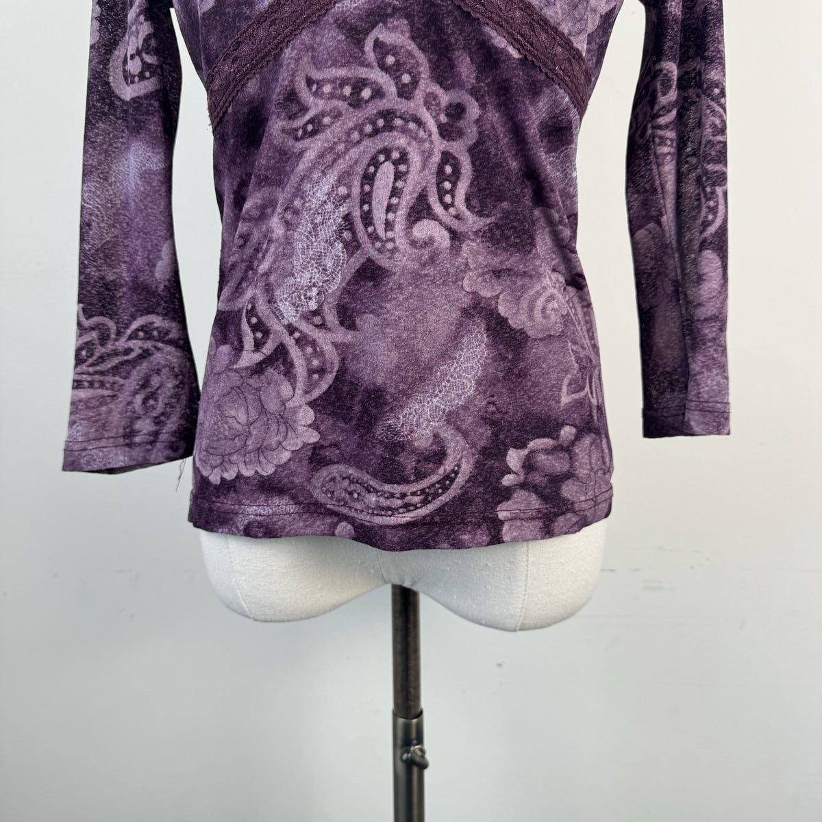 Vintage Floral Mesh Babydoll Lace Trim 3/4 Sleeve Top – view 2