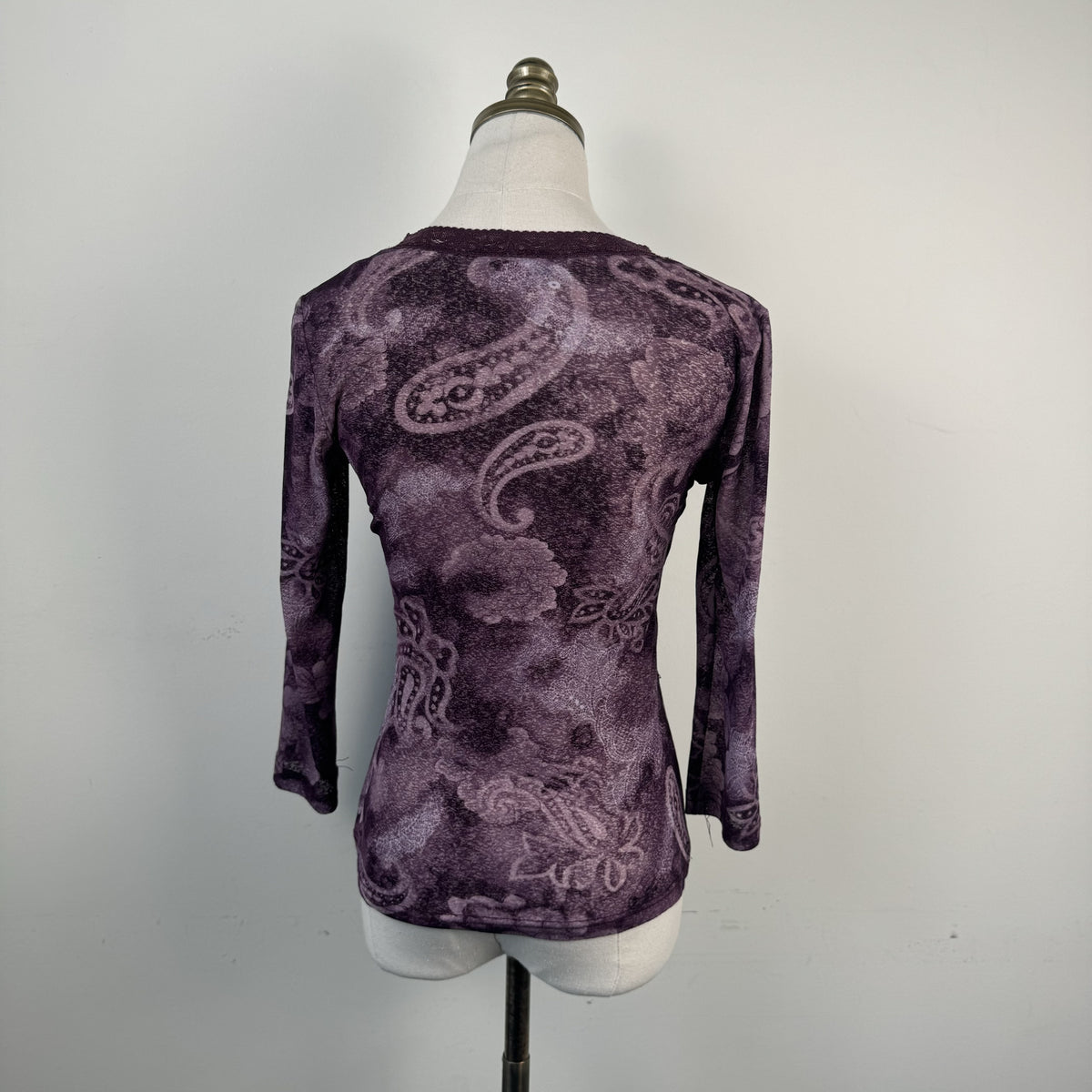 Vintage Floral Mesh Babydoll Lace Trim 3/4 Sleeve Top – view 4