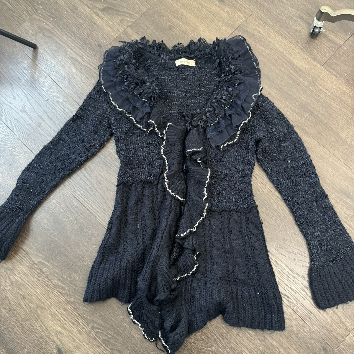 Vintage Dark Blue Purple Ruffled Bell Sleeve Open Front Cardigan – view 9