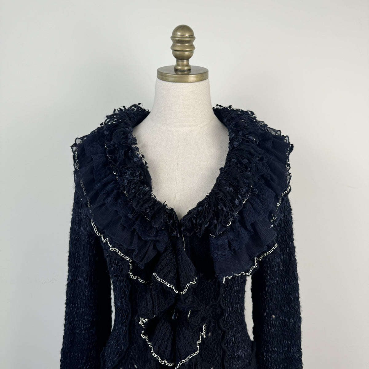 Vintage Dark Blue Purple Ruffled Bell Sleeve Open Front Cardigan – view 6