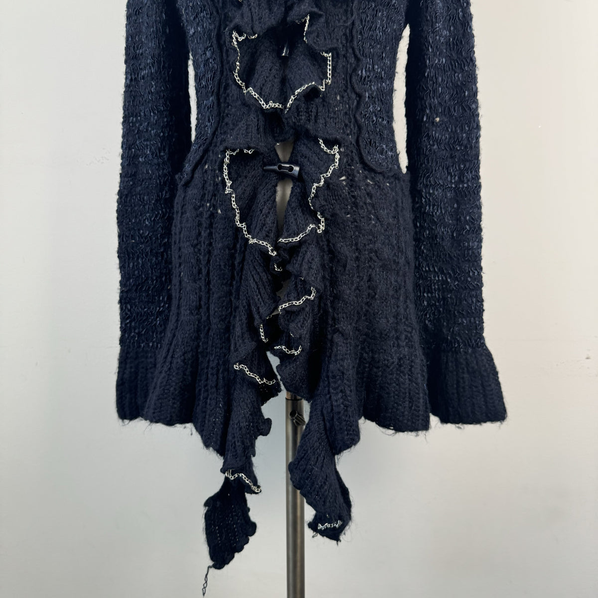 Vintage Dark Blue Purple Ruffled Bell Sleeve Open Front Cardigan – view 2