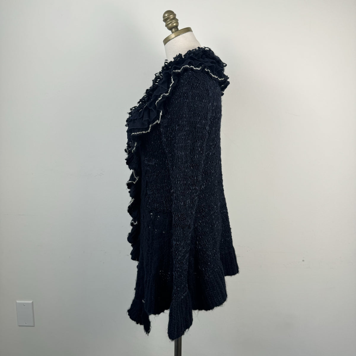 Vintage Dark Blue Purple Ruffled Bell Sleeve Open Front Cardigan – view 3