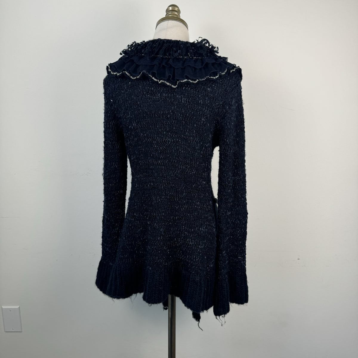 Vintage Dark Blue Purple Ruffled Bell Sleeve Open Front Cardigan – view 4