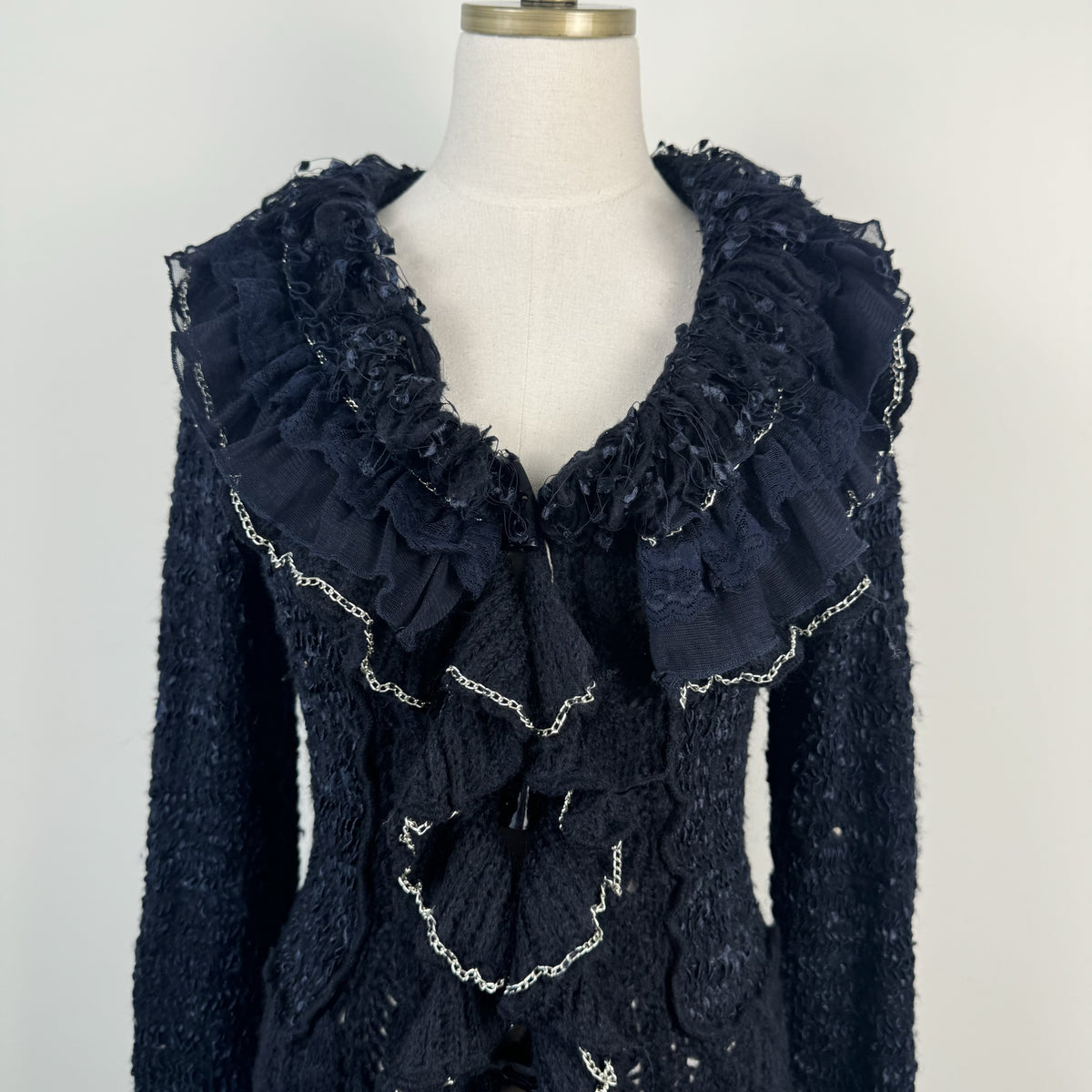 Vintage Dark Blue Purple Ruffled Bell Sleeve Open Front Cardigan – view 8