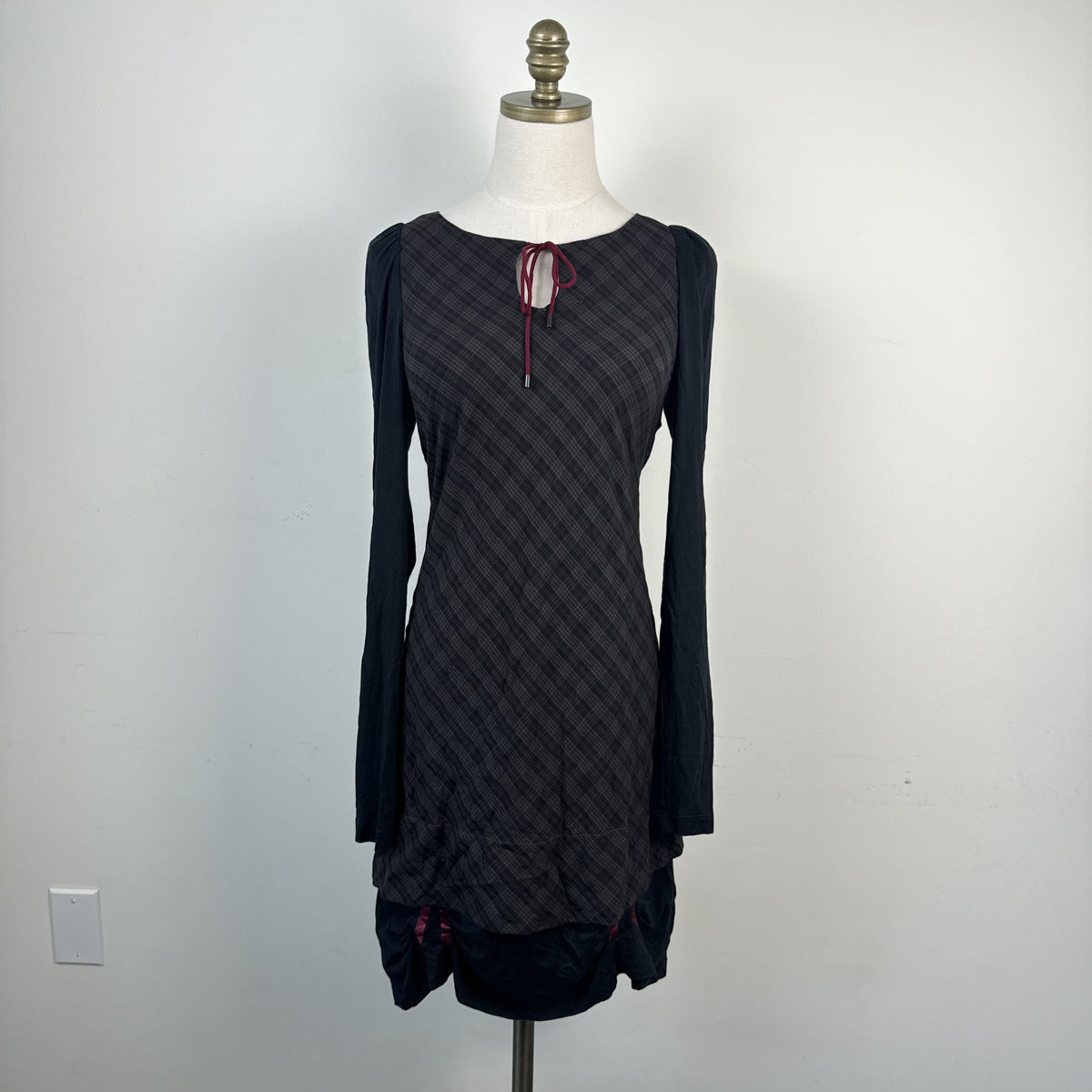 Cop Copine Vintage Plaid Midi Dress with Boat Neck