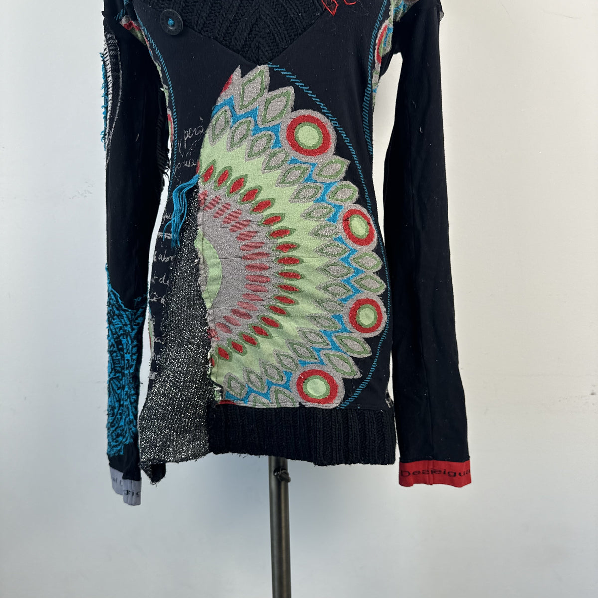 Vintage Desigual Deep V Neck Long Sleeve Sweater Mini Dress – view 9
