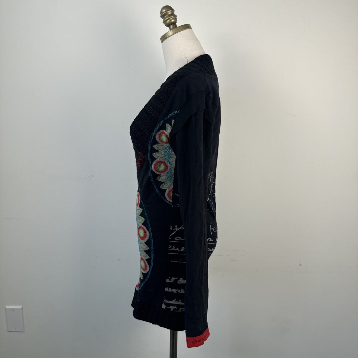 Vintage Desigual Deep V Neck Long Sleeve Sweater Mini Dress – view 5