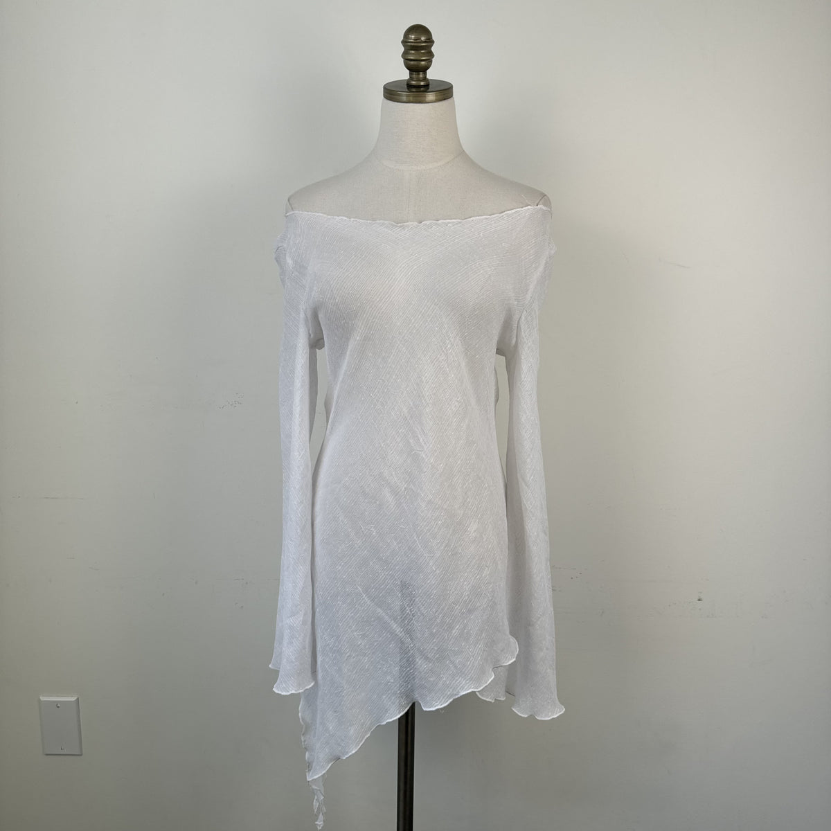 Dolce & Gabbana White Semi Sheer Off Shoulder Bell Sleeve Top