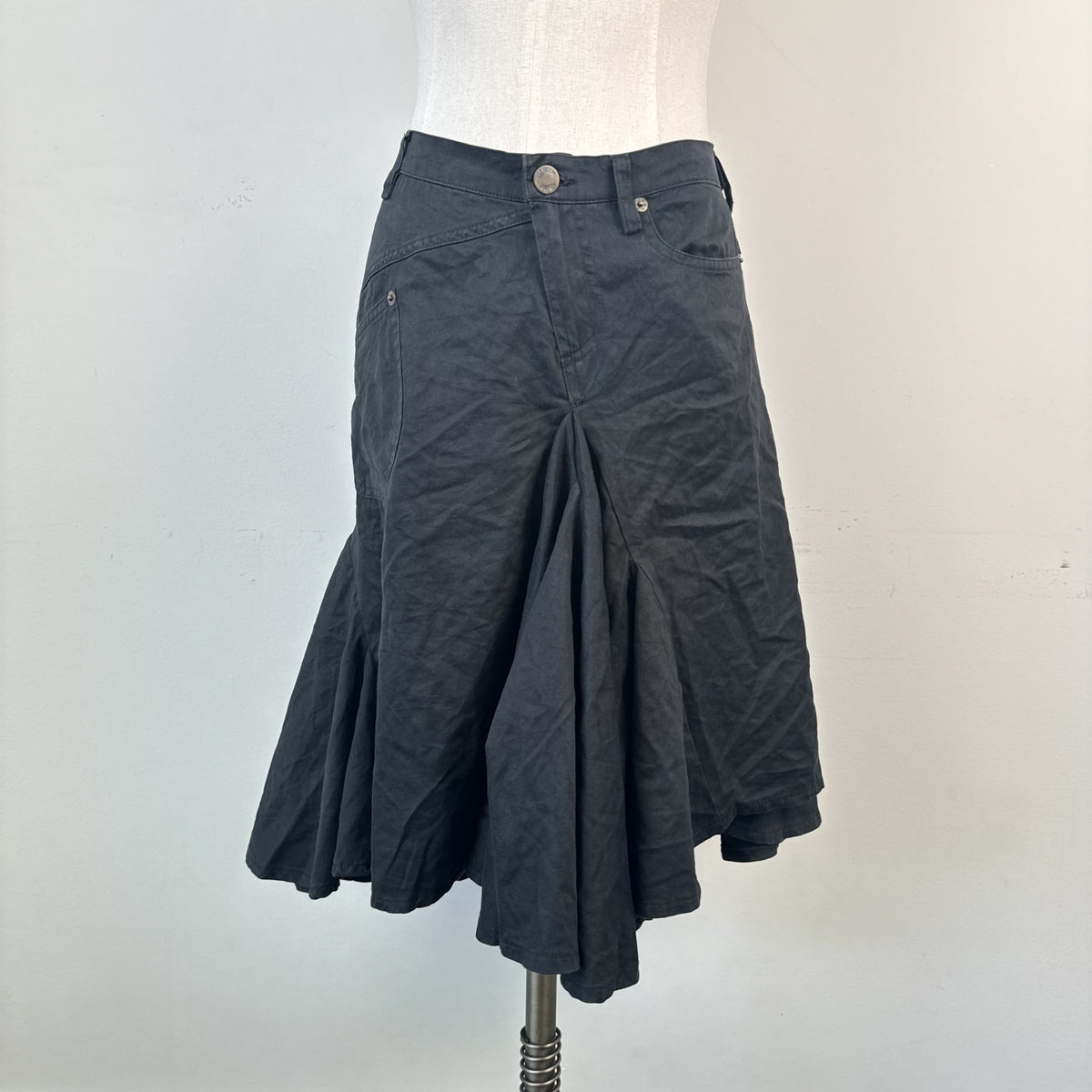 Vintage Plein Sud Black Ruffled Pleated Midi Skirt – view 2