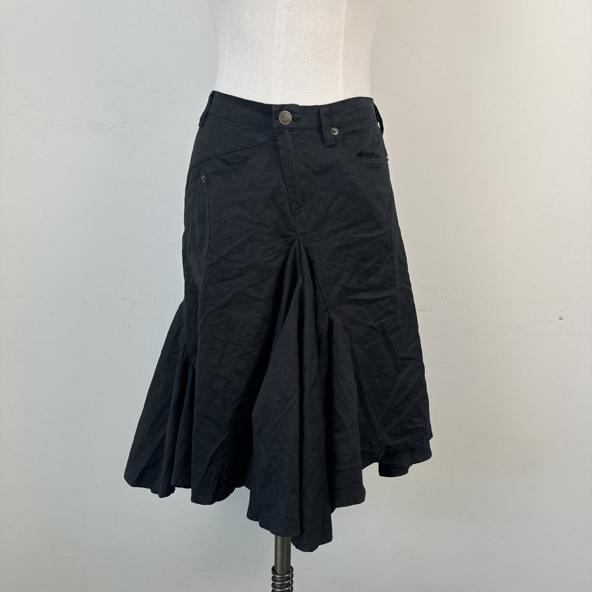 Vintage Plein Sud Black Ruffled Pleated Midi Skirt – view 3