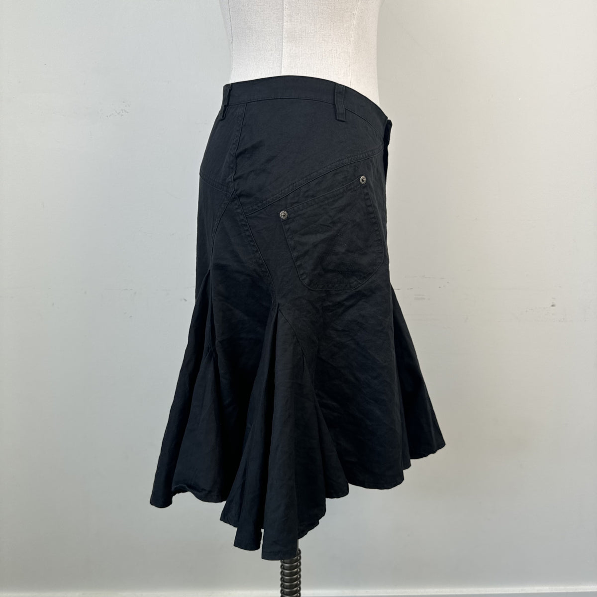 Vintage Plein Sud Black Ruffled Pleated Midi Skirt – view 4