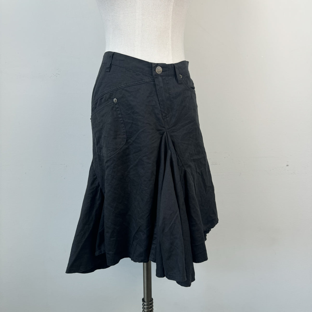 Vintage Plein Sud Black Ruffled Pleated Midi Skirt – view 6