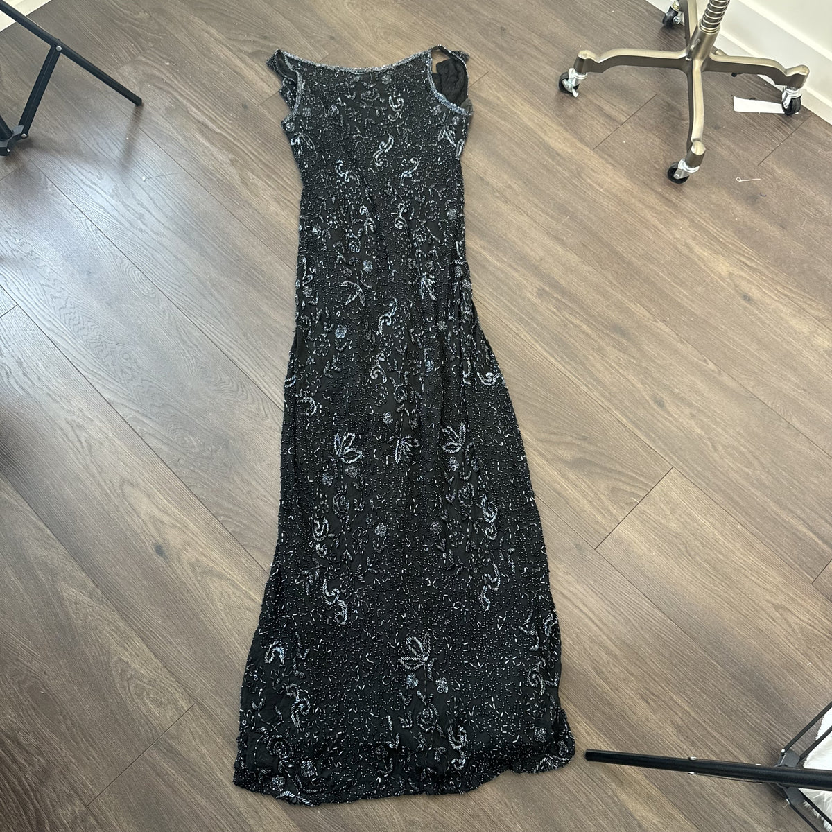 Vintage After Six Beaded Chiffon Backless High Neck Maxi Dress – view 16
