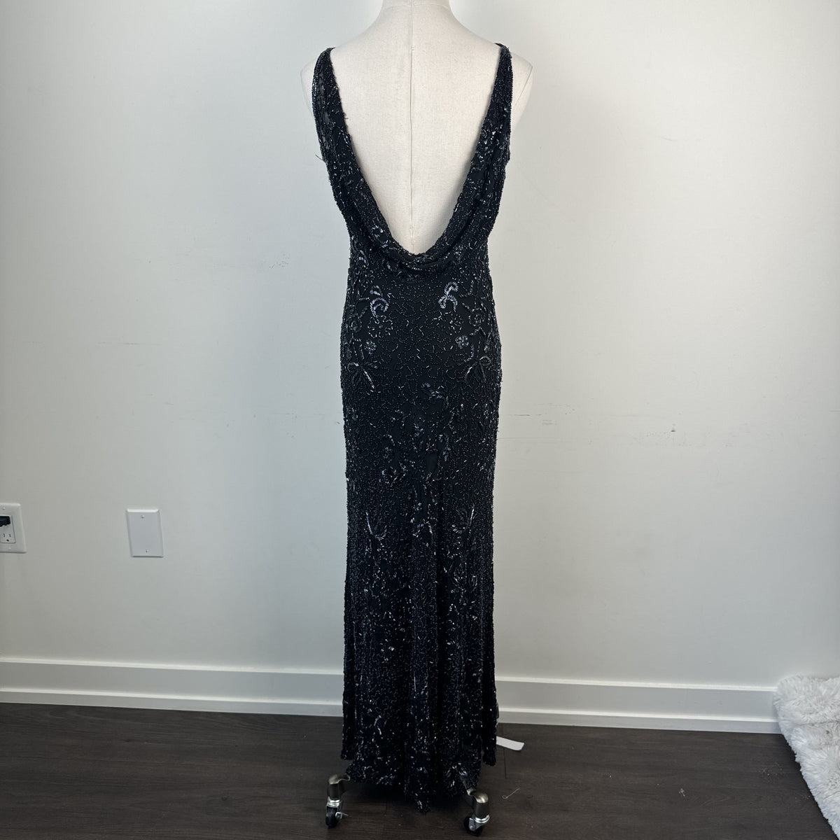 Vintage After Six Beaded Chiffon Backless High Neck Maxi Dress