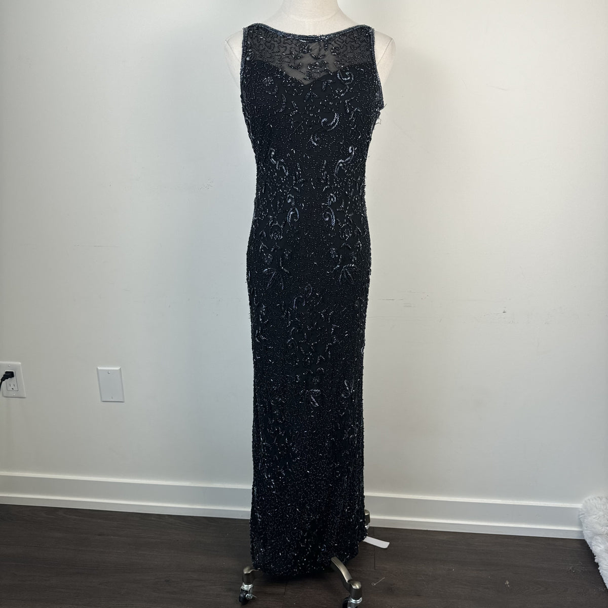 Vintage After Six Beaded Chiffon Backless High Neck Maxi Dress – view 3