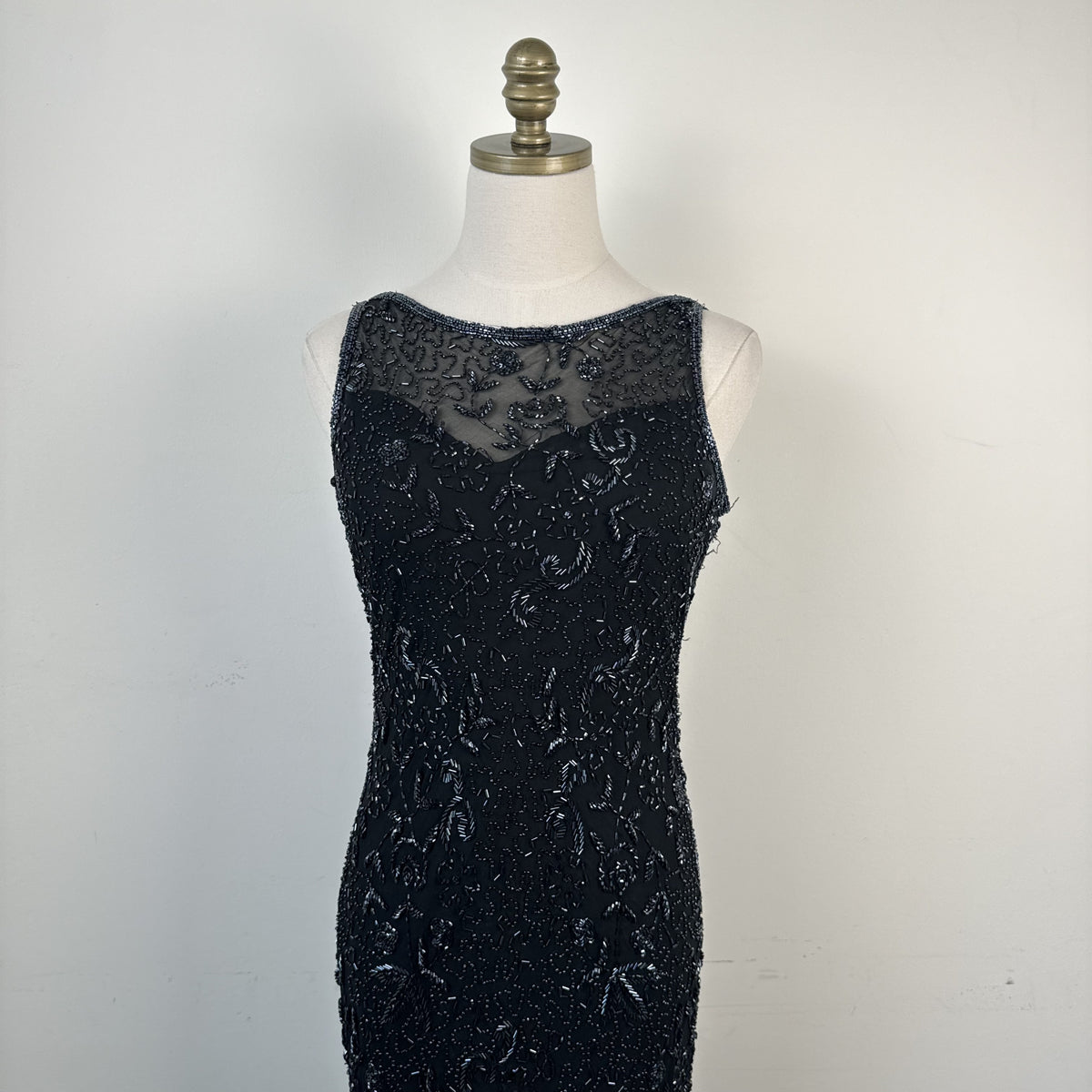 Vintage After Six Beaded Chiffon Backless High Neck Maxi Dress – view 4