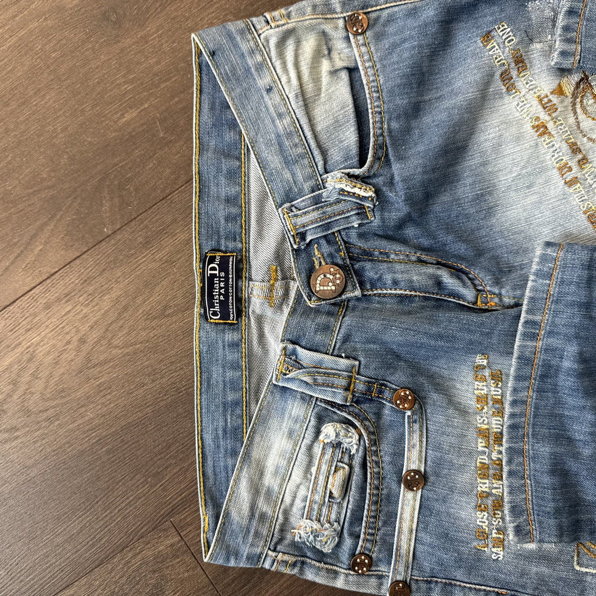 Vintage Christian Dior Low Rise Straight Cut Embroidered Distressed Jeans – view 5