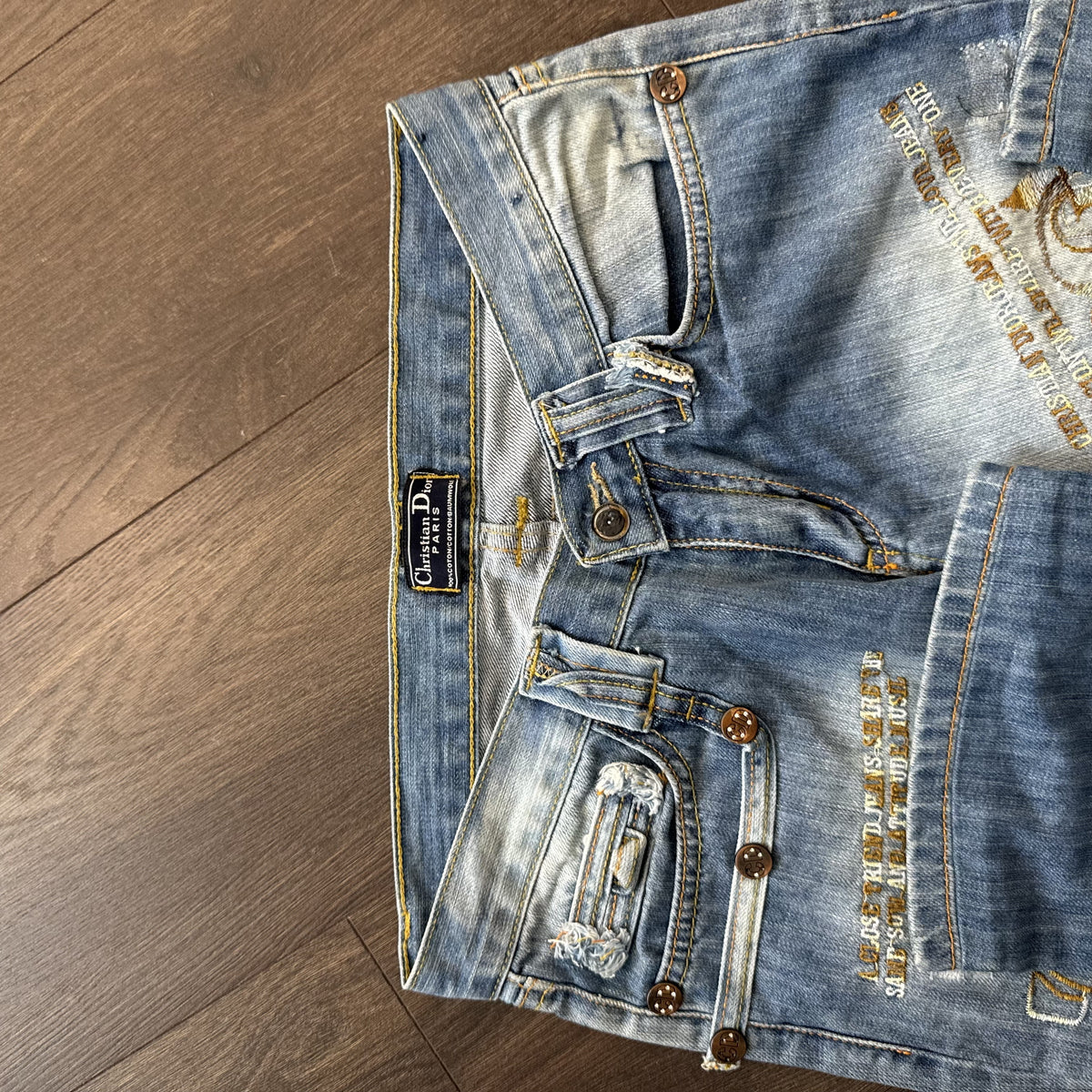 Vintage Christian Dior Low Rise Straight Cut Embroidered Distressed Jeans – view 6