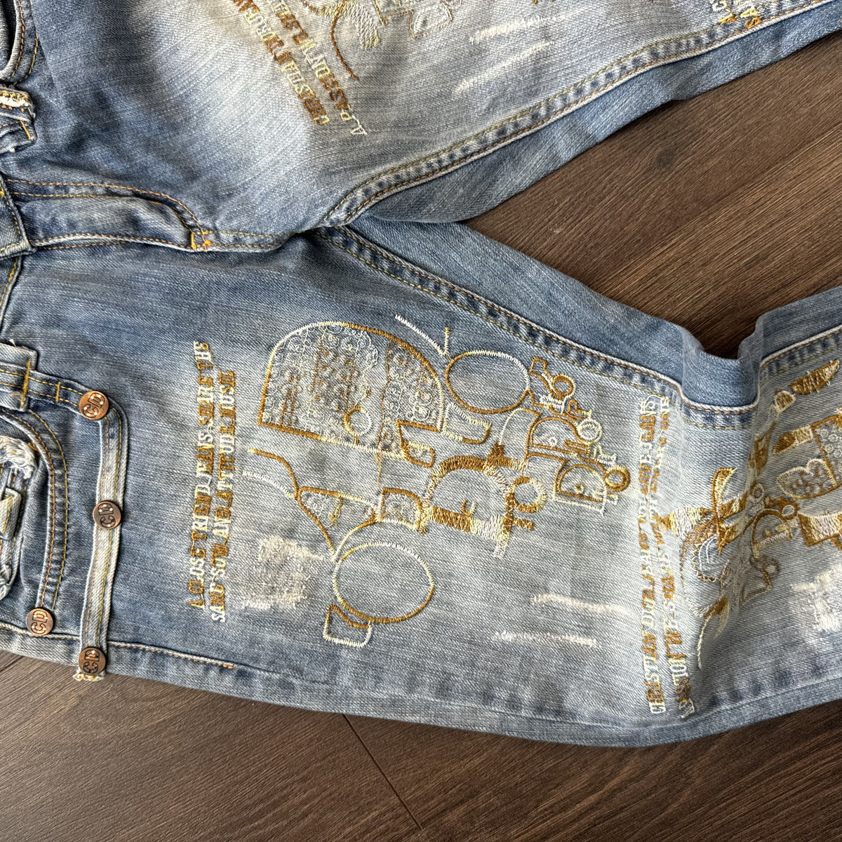 Vintage Christian Dior Low Rise Straight Cut Embroidered Distressed Jeans – view 7