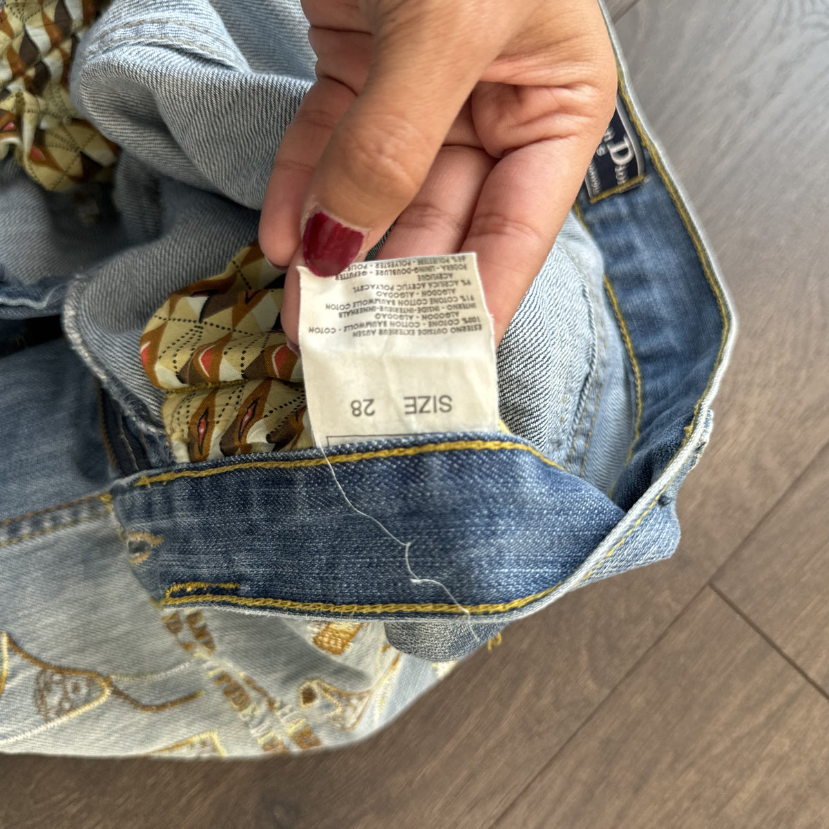 Vintage Christian Dior Low Rise Straight Cut Embroidered Distressed Jeans – view 9
