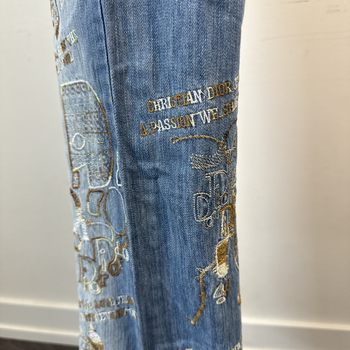 Vintage Christian Dior Low Rise Straight Cut Embroidered Distressed Jeans – view 13