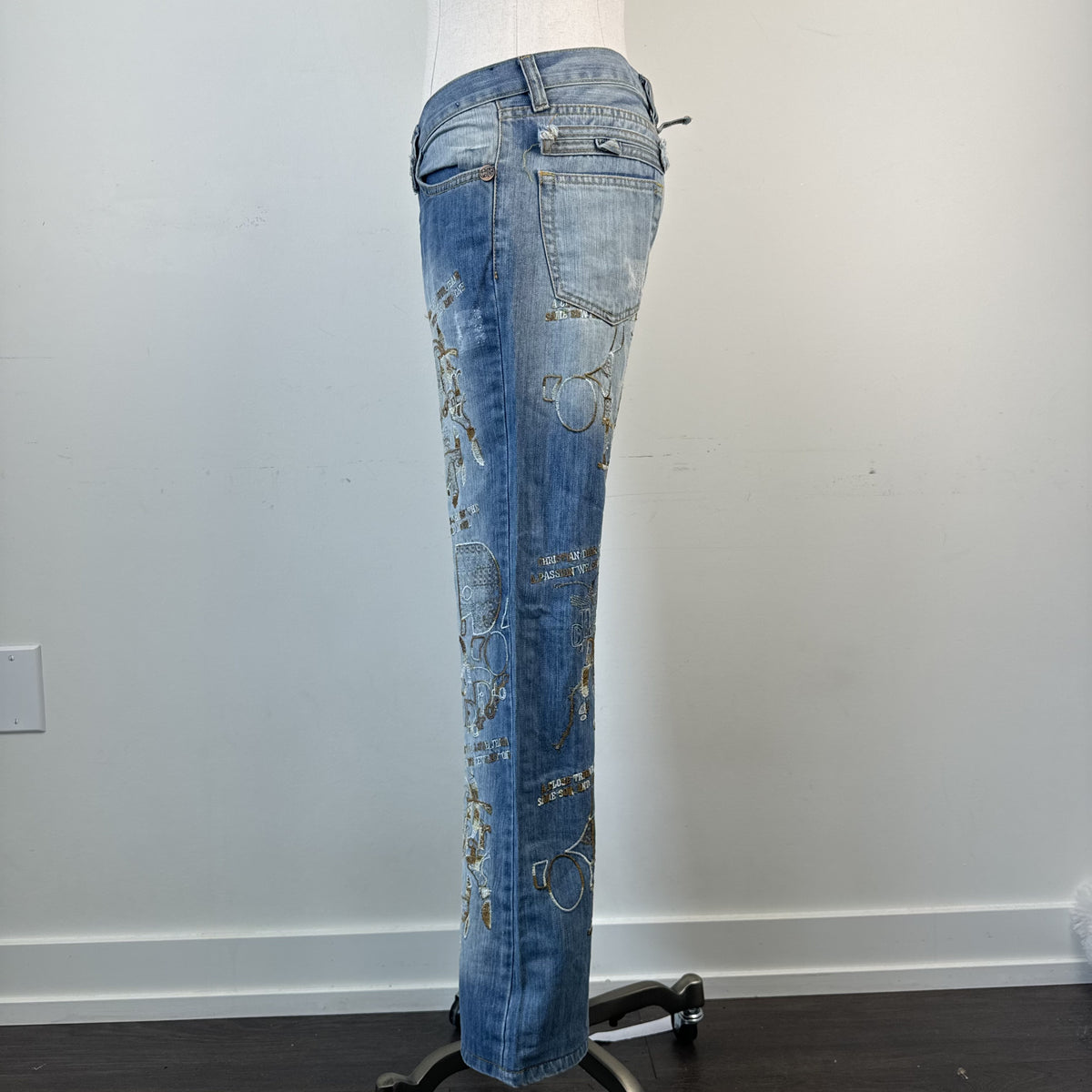 Vintage Christian Dior Low Rise Straight Cut Embroidered Distressed Jeans – view 4